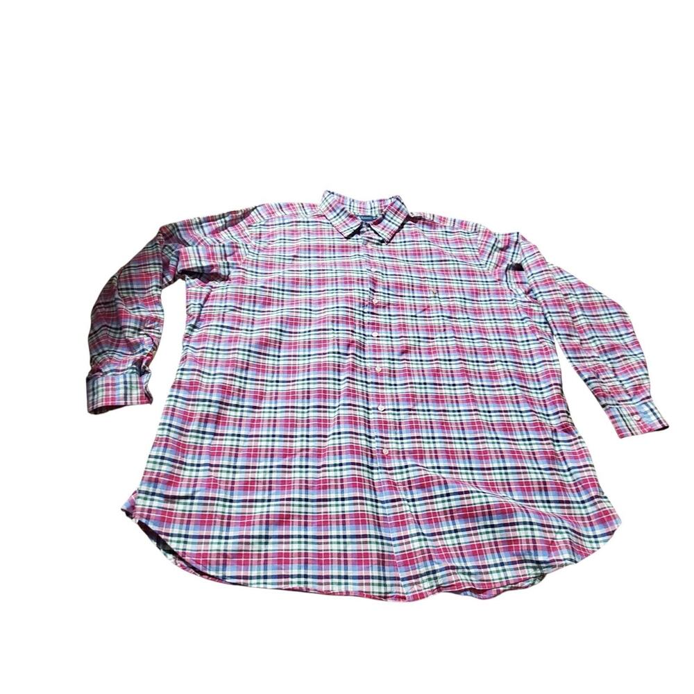 Ralph Lauren Shirt Mens 4XLT Tall Multicolor Plaid Button Down Classic